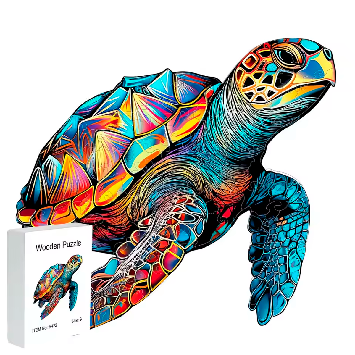 Quebra-Cabeça de Madeira de uma Tartaruga em Pop Art Digital (A partir de +3)