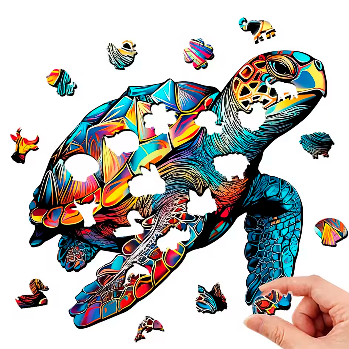 Quebra-Cabeça de Madeira de uma Tartaruga em Pop Art Digital (A partir de +3)