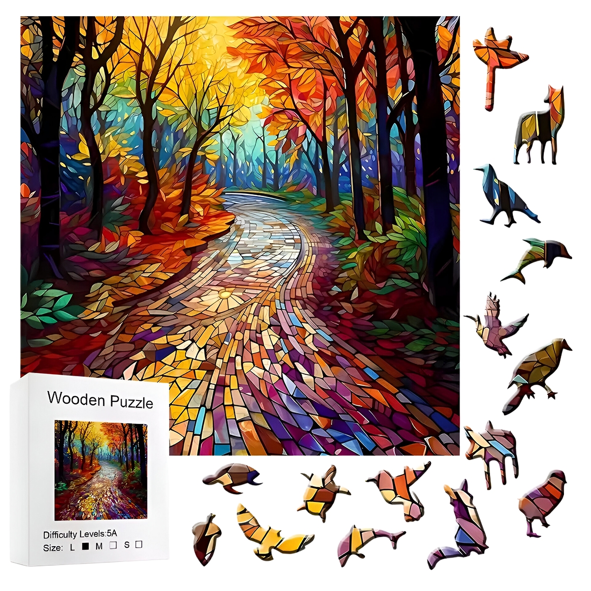 Quebra-cabeça de Madeira com Pinguins Arte Zentangle Incluindo Peças com Formas de Animais (+15)