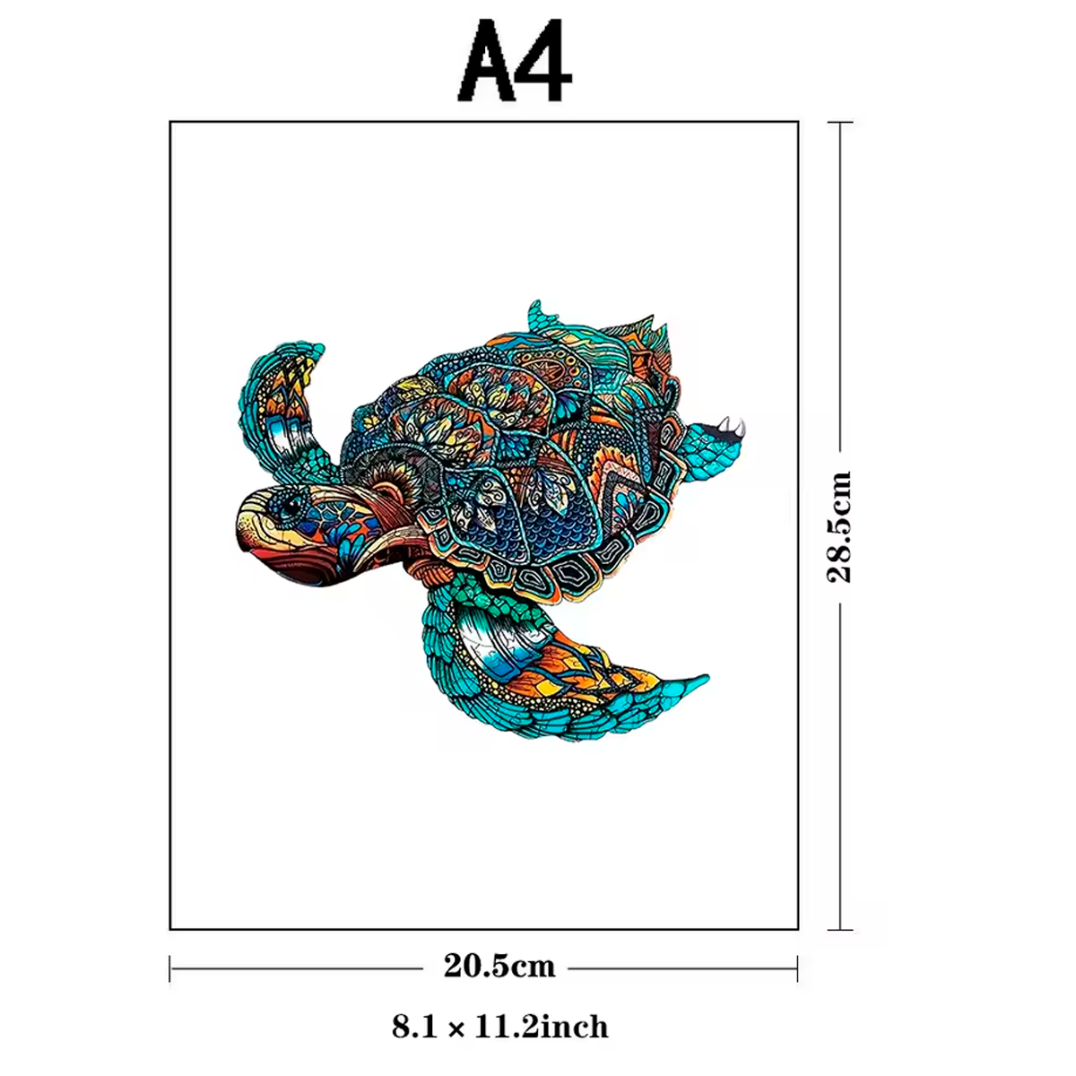 Quebra-cabeça de Madeira de Tartaruga com Arte Zentangle Incluindo Peças em Formato de Animais (+15)