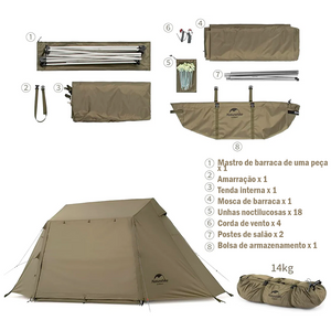 Tenda Naturehike Village 5.0 Ridge com saia de neve, automática, portátil, à prova d'água e reforçada para camping e caminhadas