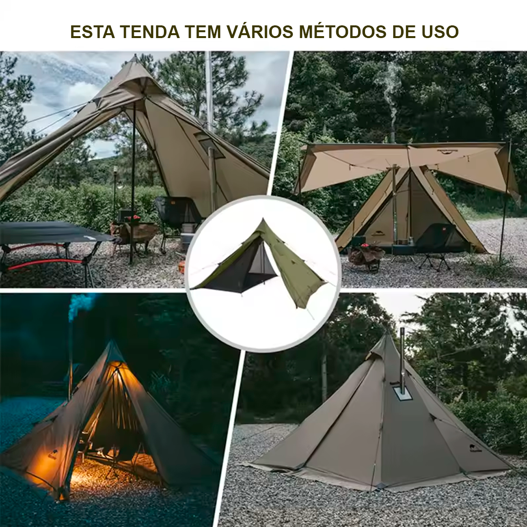 Tenda Ranch Fire Pyramid com Chaminé, Tenda Tipi para 4 Estações, 2 a 4 Pessoas, à Prova d'água, Acampamento ao ar Livre