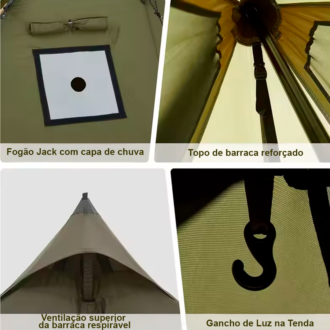 Tenda Ranch Fire Pyramid com Chaminé, Tenda Tipi para 4 Estações, 2 a 4 Pessoas, à Prova d'água, Acampamento ao ar Livre