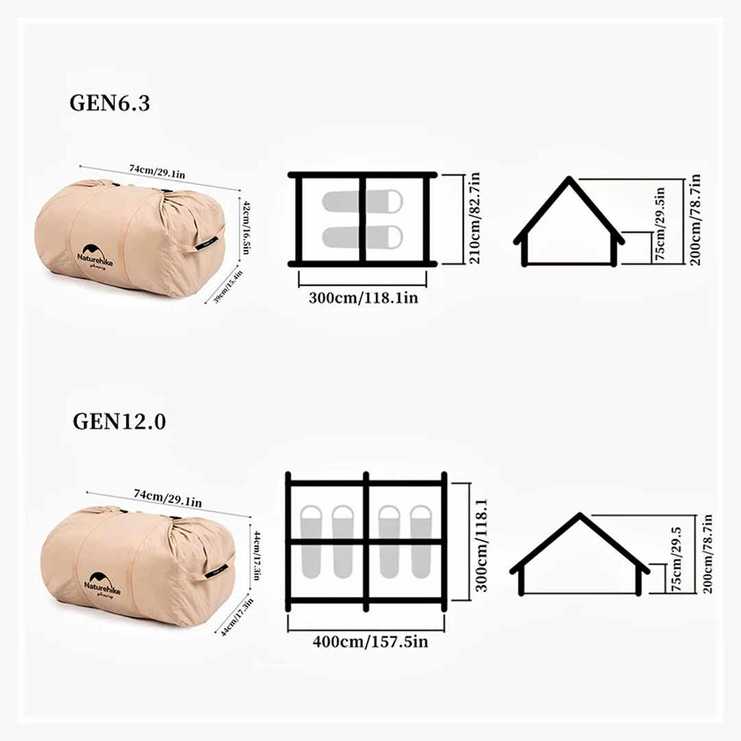 Tenda de Campanha Naturehike Air6.3 Air12.0 Inflável de Algodão Grosso