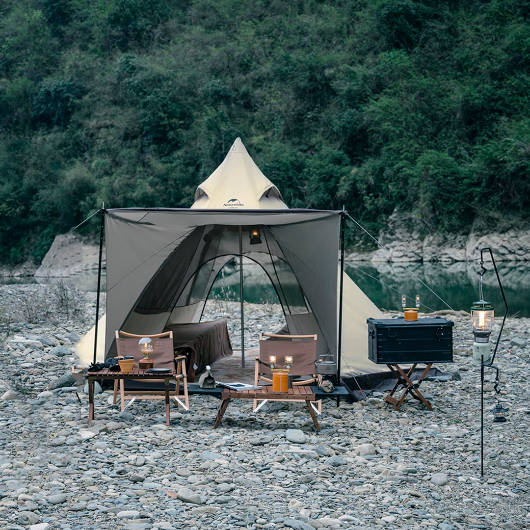 Tenda de Campanha Naturehike Hexagonal Pyramid com Faldão para 4-6 Pessoas
