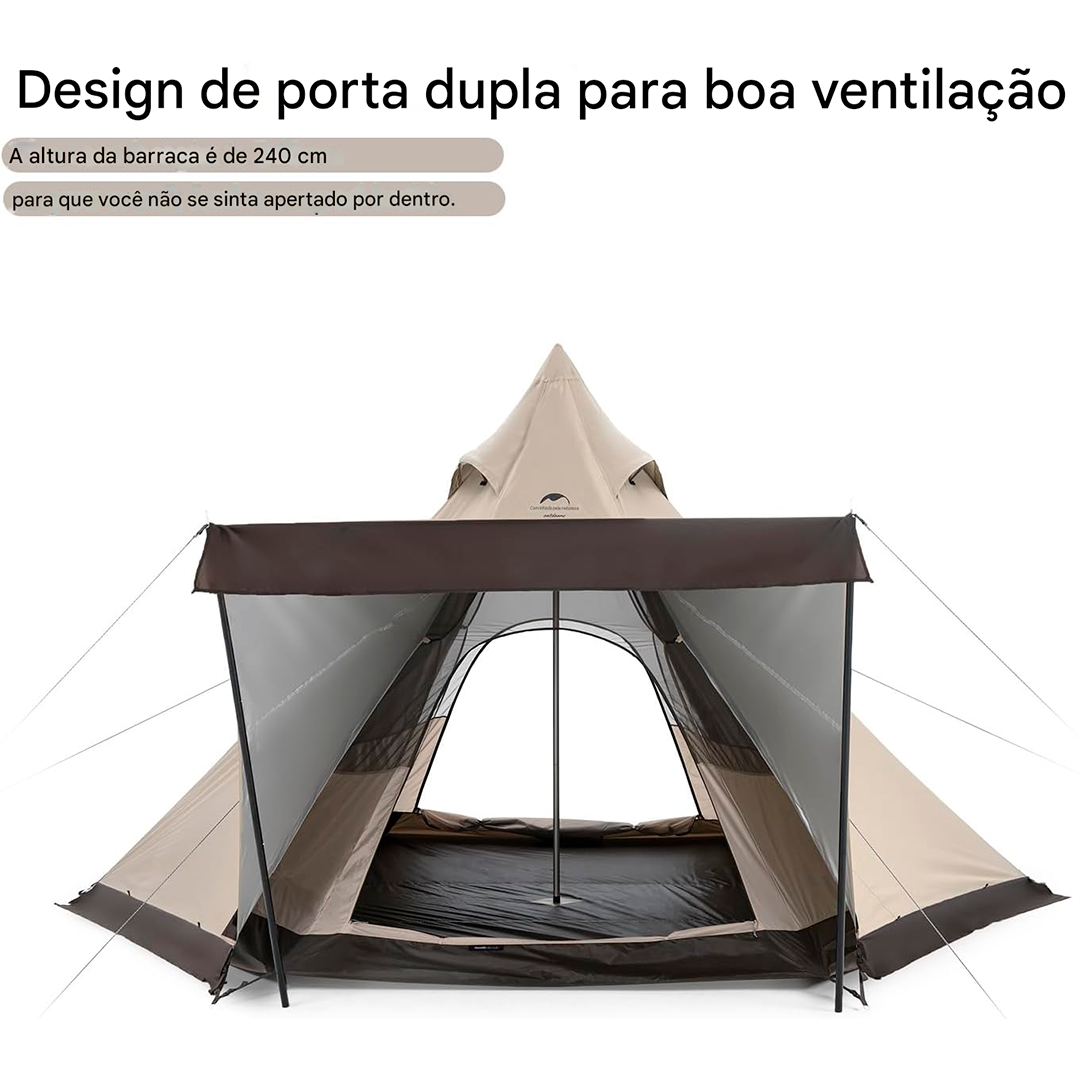Tenda de Campanha Naturehike Hexagonal Pyramid com Faldão para 4-6 Pessoas