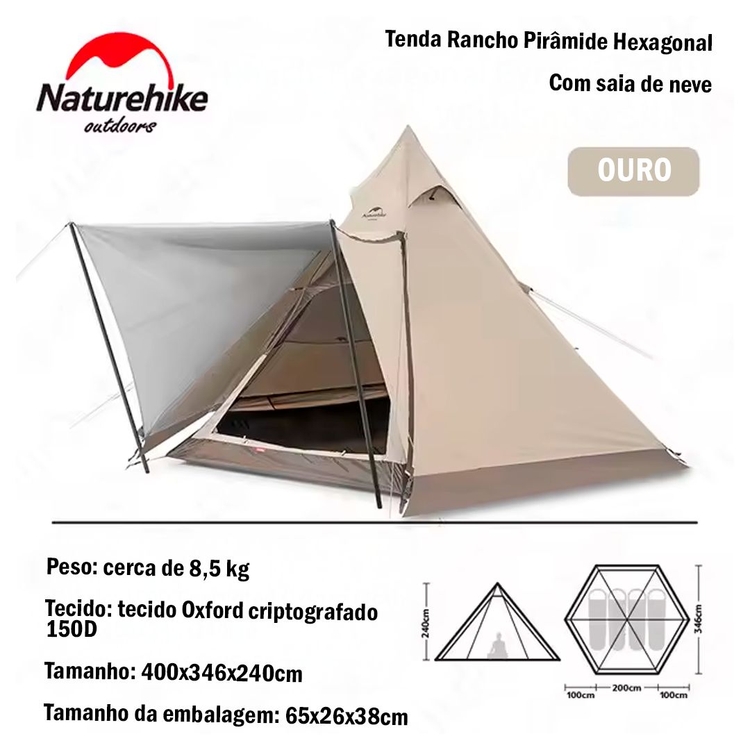 Tenda de Campanha Naturehike Hexagonal Pyramid com Faldão para 4-6 Pessoas