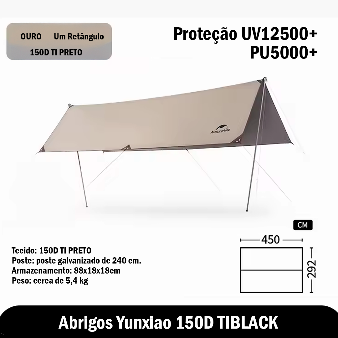 Tenda de Sombra Naturehike para 8-12 Pessoas Impermeável com Revestimento Preto 150D para Camping e Praia