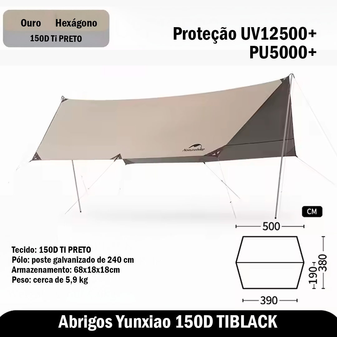 Tenda de Sombra Naturehike para 8-12 Pessoas Impermeável com Revestimento Preto 150D para Camping e Praia