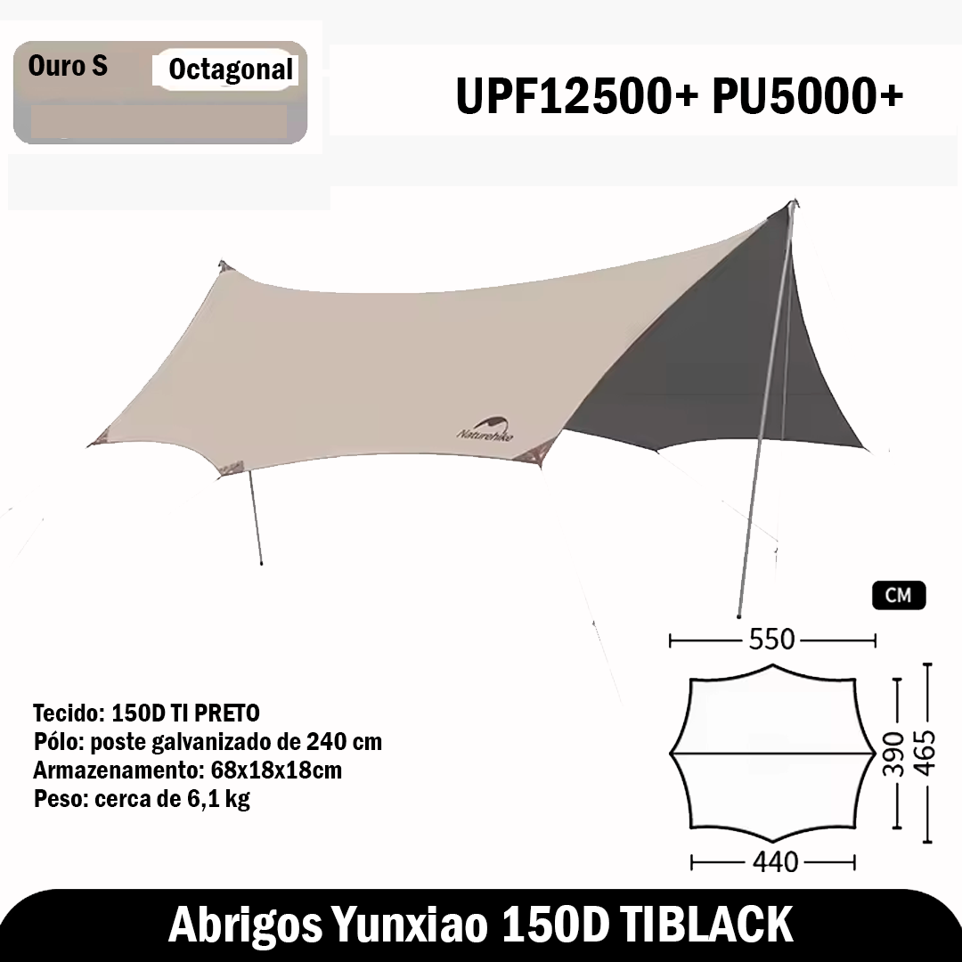 Tenda de Sombra Naturehike para 8-12 Pessoas Impermeável com Revestimento Preto 150D para Camping e Praia