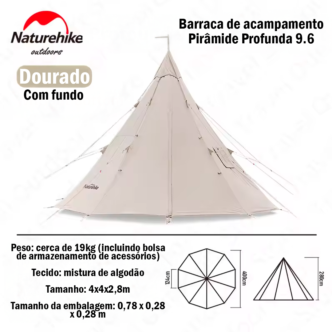 Tenda de acampamento Naturehike Pyramid A-Type Teepee com lareira para 5 a 8 pessoas