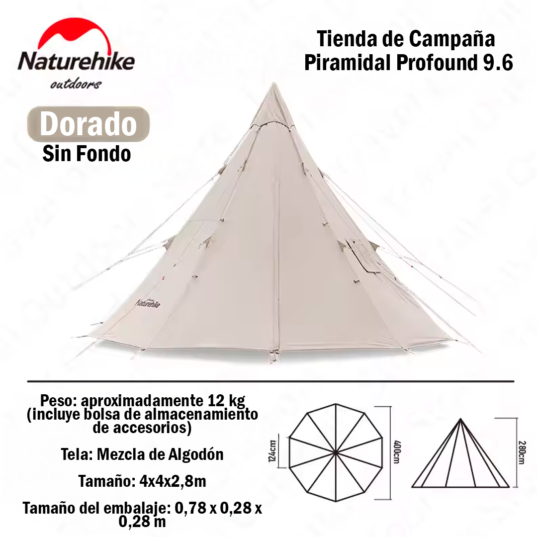 Tenda de acampamento Naturehike Pyramid A-Type Teepee com lareira para 5 a 8 pessoas