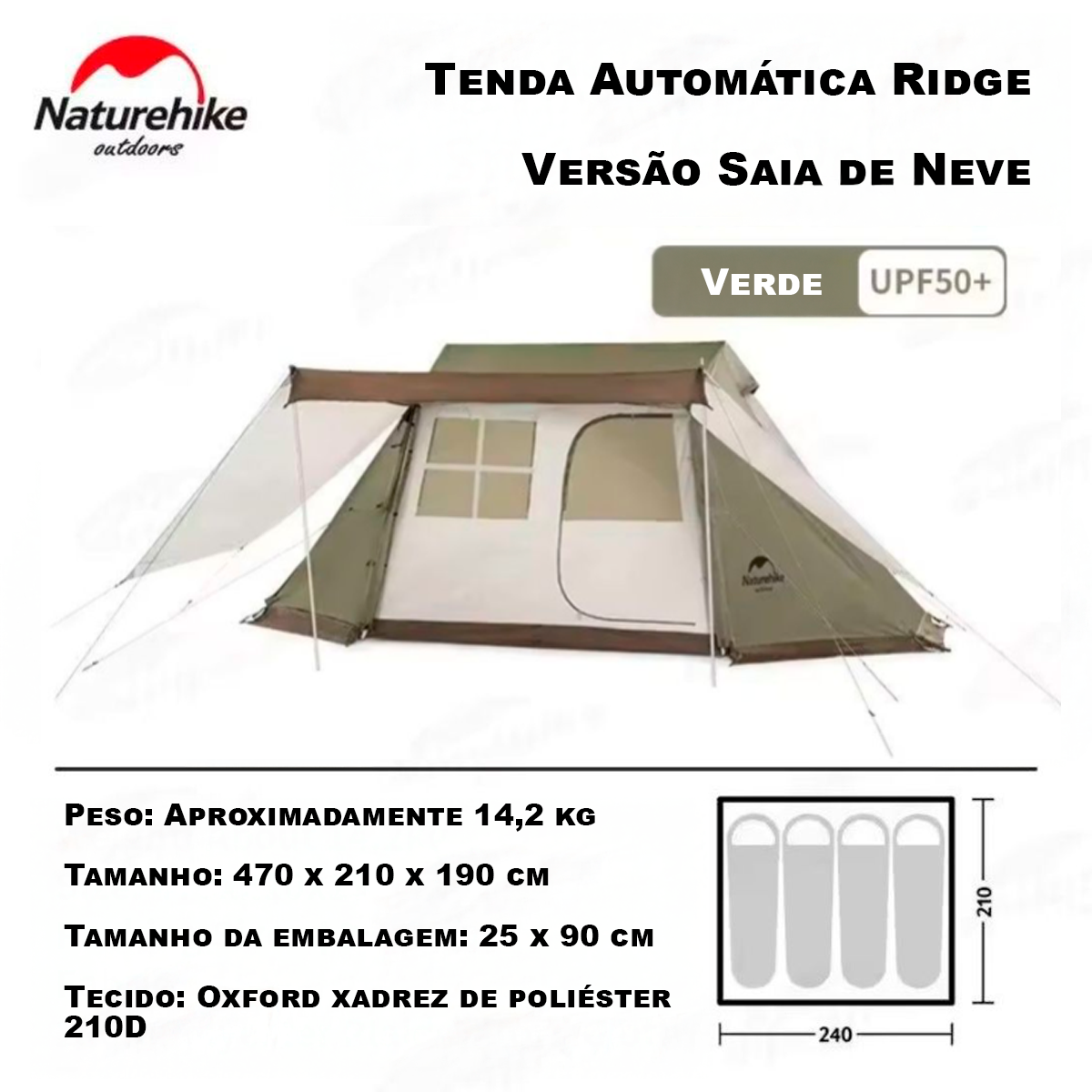 Barraca de Acampamento com Saia Antineve Naturehike Village 5.0 para 3-4 Pessoas