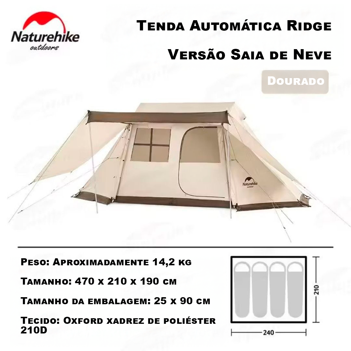 Barraca de Acampamento com Saia Antineve Naturehike Village 5.0 para 3-4 Pessoas