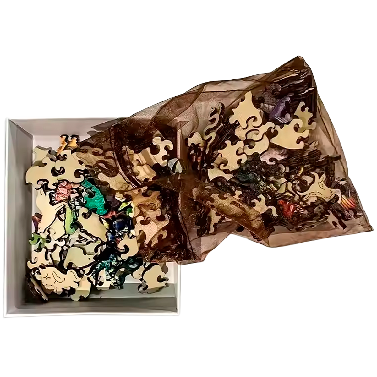 Quebra-cabeça de Madeira de Tartaruga com Arte Zentangle Incluindo Peças em Formato de Animais (+15)