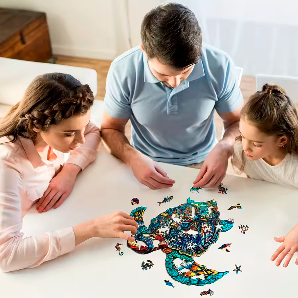 Quebra-cabeça de Madeira de Tartaruga com Arte Zentangle Incluindo Peças em Formato de Animais (+15)