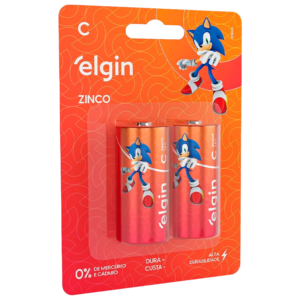Pilhas de Zinco Elgin Blister Tipo C Livre de Mercúrio e Cádmio