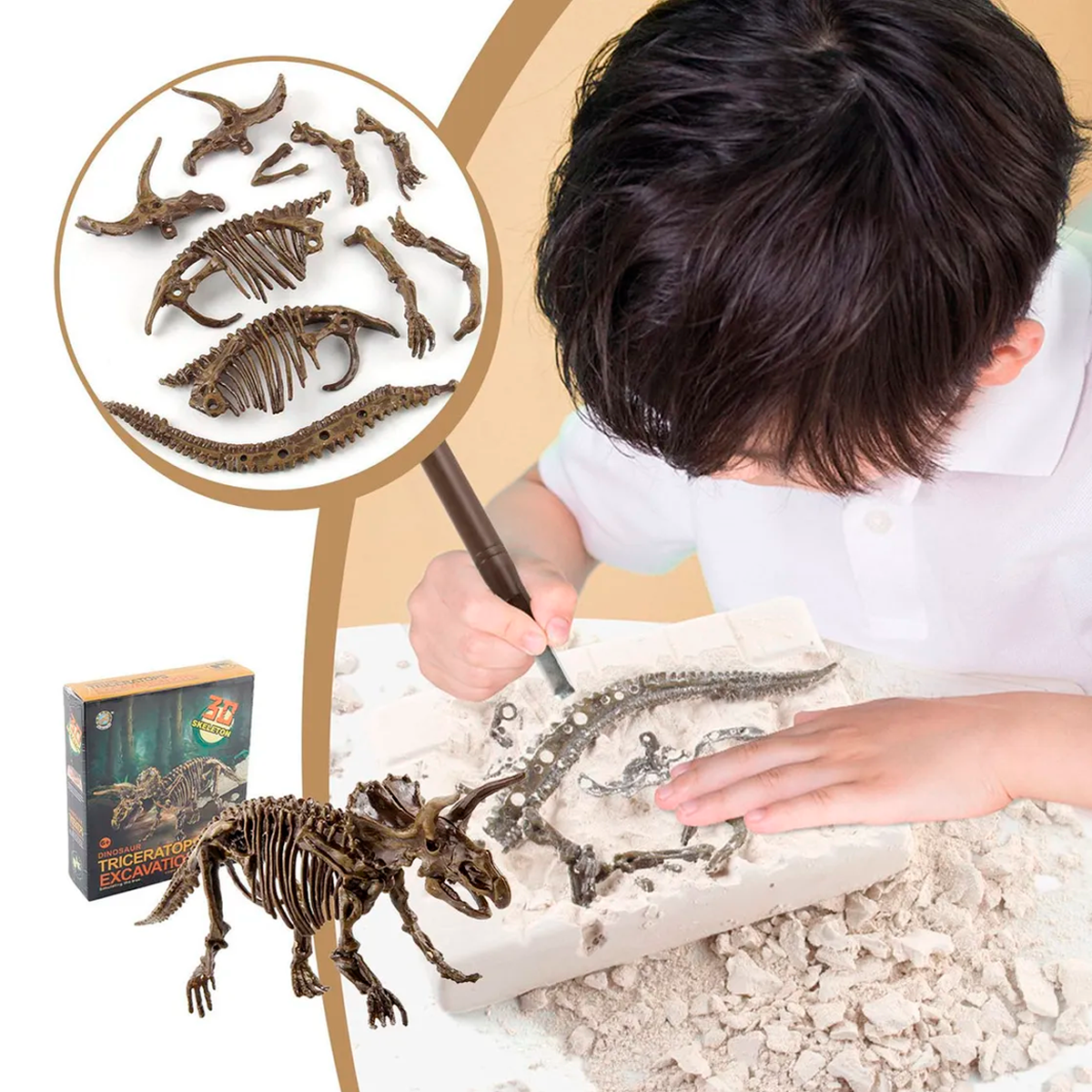 inquedo de Dinossauro Jurassic World: Kit de Escavação Arqueológica com Esqueletos Artesanais, Brinquedo Educativo de Ciência para Crianças (Para Maiores de 6 Anos)