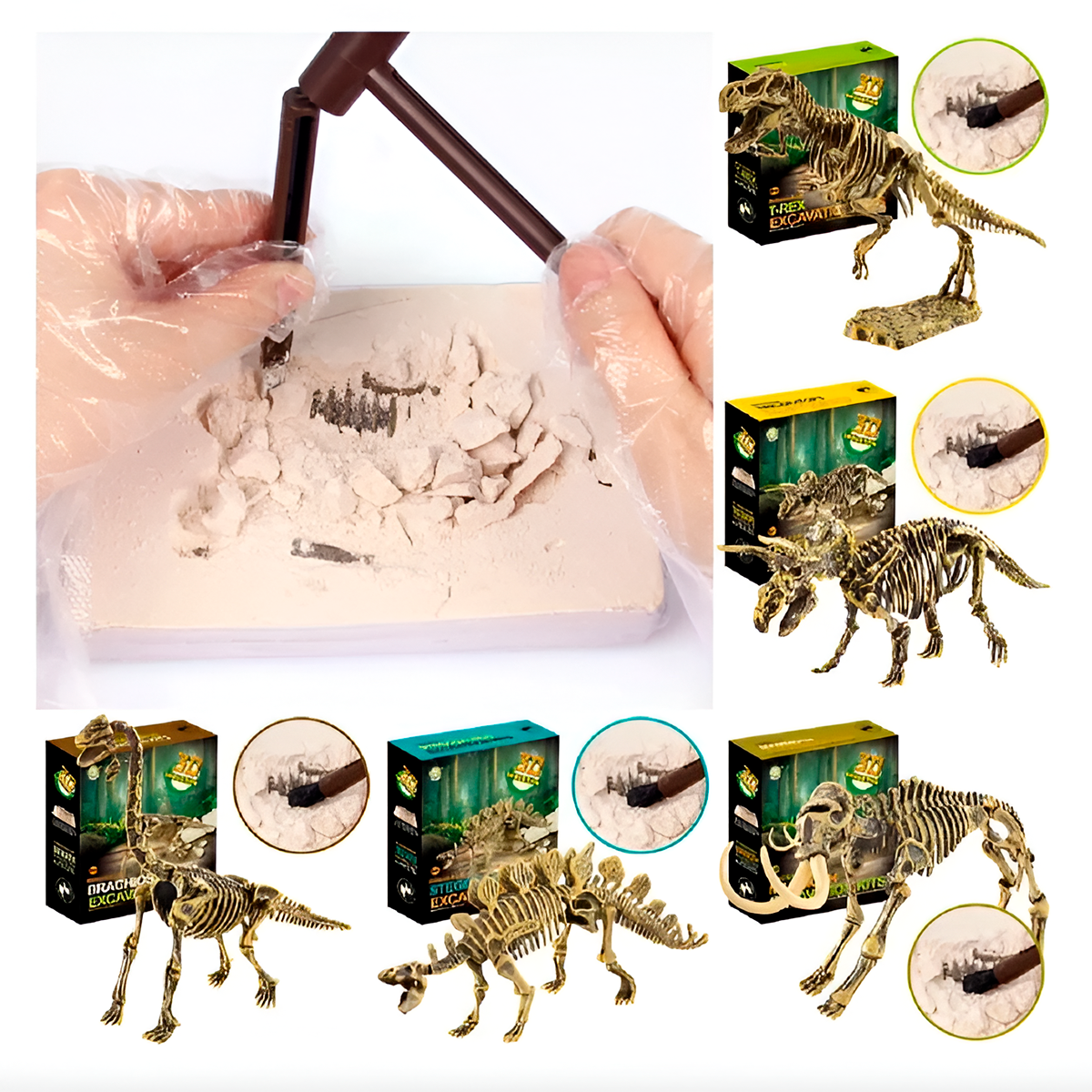 inquedo de Dinossauro Jurassic World: Kit de Escavação Arqueológica com Esqueletos Artesanais, Brinquedo Educativo de Ciência para Crianças (Para Maiores de 6 Anos)