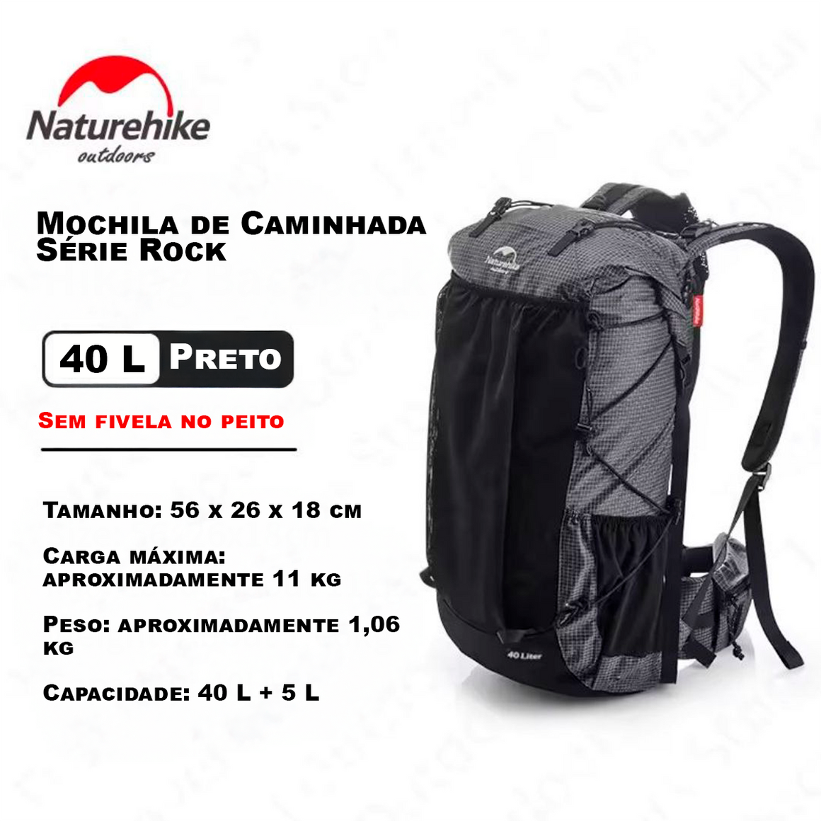 Mochila de Montanha Multifuncional com Capa de Chuva Naturehike até 60+5L