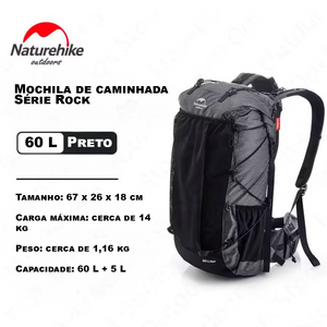 Mochila de Montanha Multifuncional com Capa de Chuva Naturehike até 60+5L
