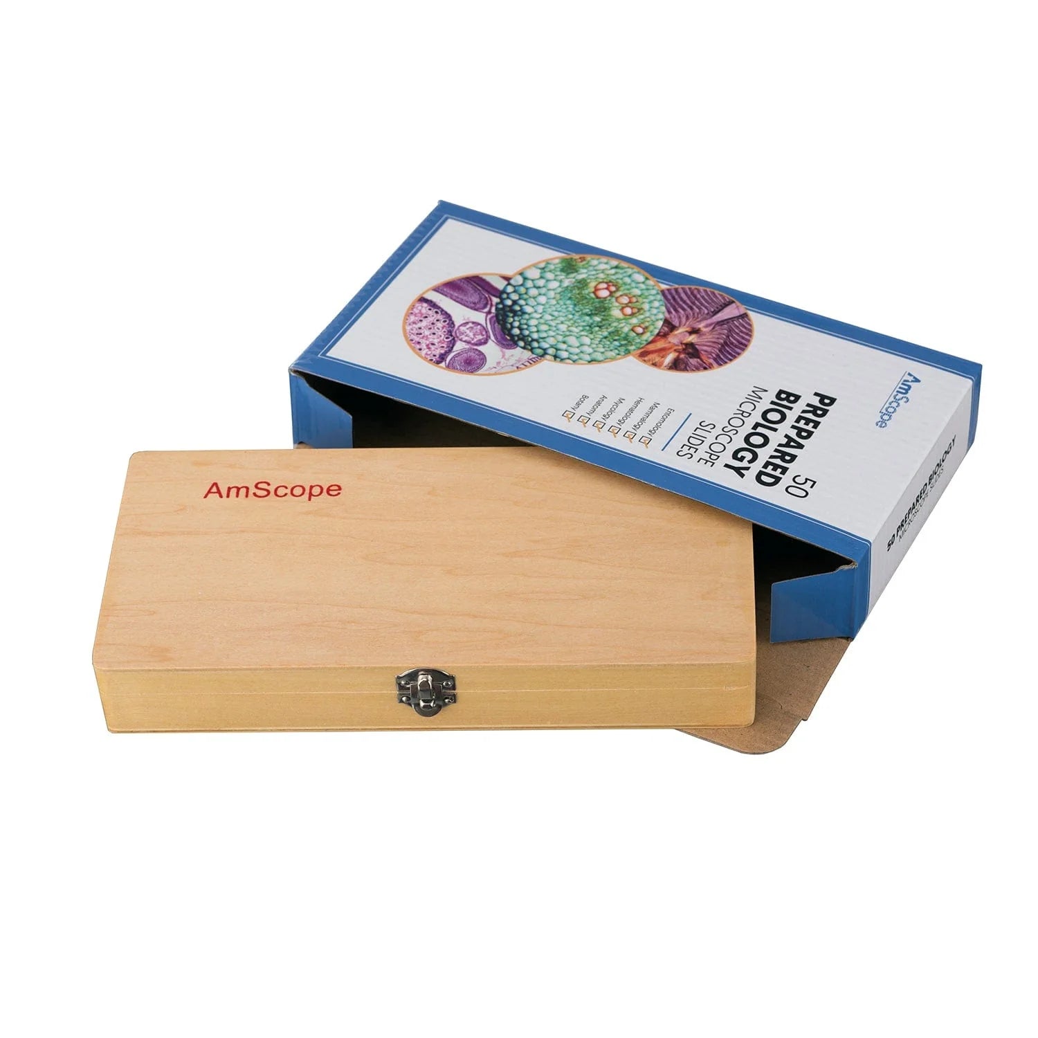 Kit AmScope de Lâminas com Amostras Preparadas de Plantas, Fungos, Insetos e Mamíferos x50 Un