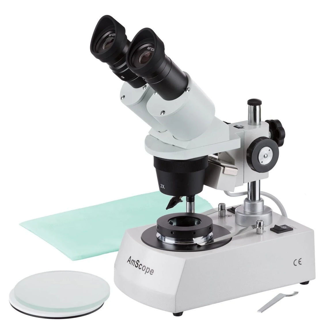Microscópios Estéreo Compactos AmScope com Placa Condensadora de Campo Escuro e Pinça para Gemas, Iluminação Halógena Superior e Inferior