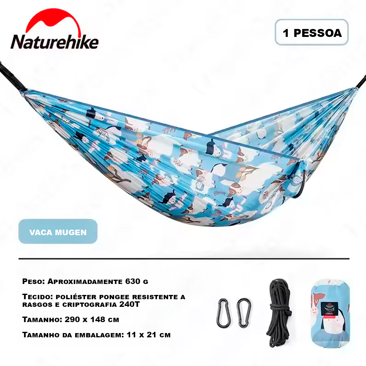 Rede Naturehike Ultraligeira Para 1–2 Pessoas Camping Antirrolamento Alargada