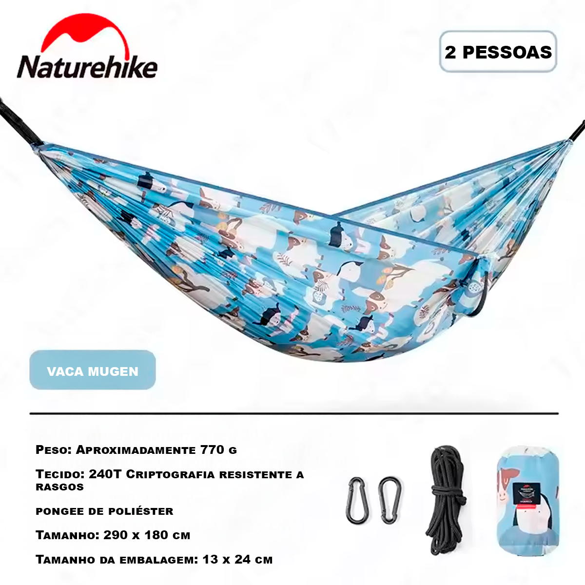 Rede Naturehike Ultraligeira Para 1–2 Pessoas Camping Antirrolamento Alargada
