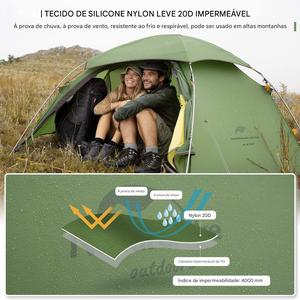 Barraca de acampamento NatureHike T Zipper 2 pessoas quatro estações dupla camada à prova de vento