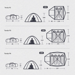 Barraca de acampamento Ultraleve de Camada Mono para 2 Pessoas Naturehike Série P com Proteção anti-UV UPF40 +