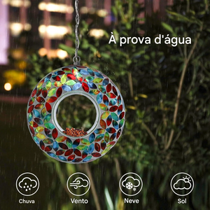 Comedouros para Granívoros Redondo em Vidro Mosaico com Luz de Painel Solar